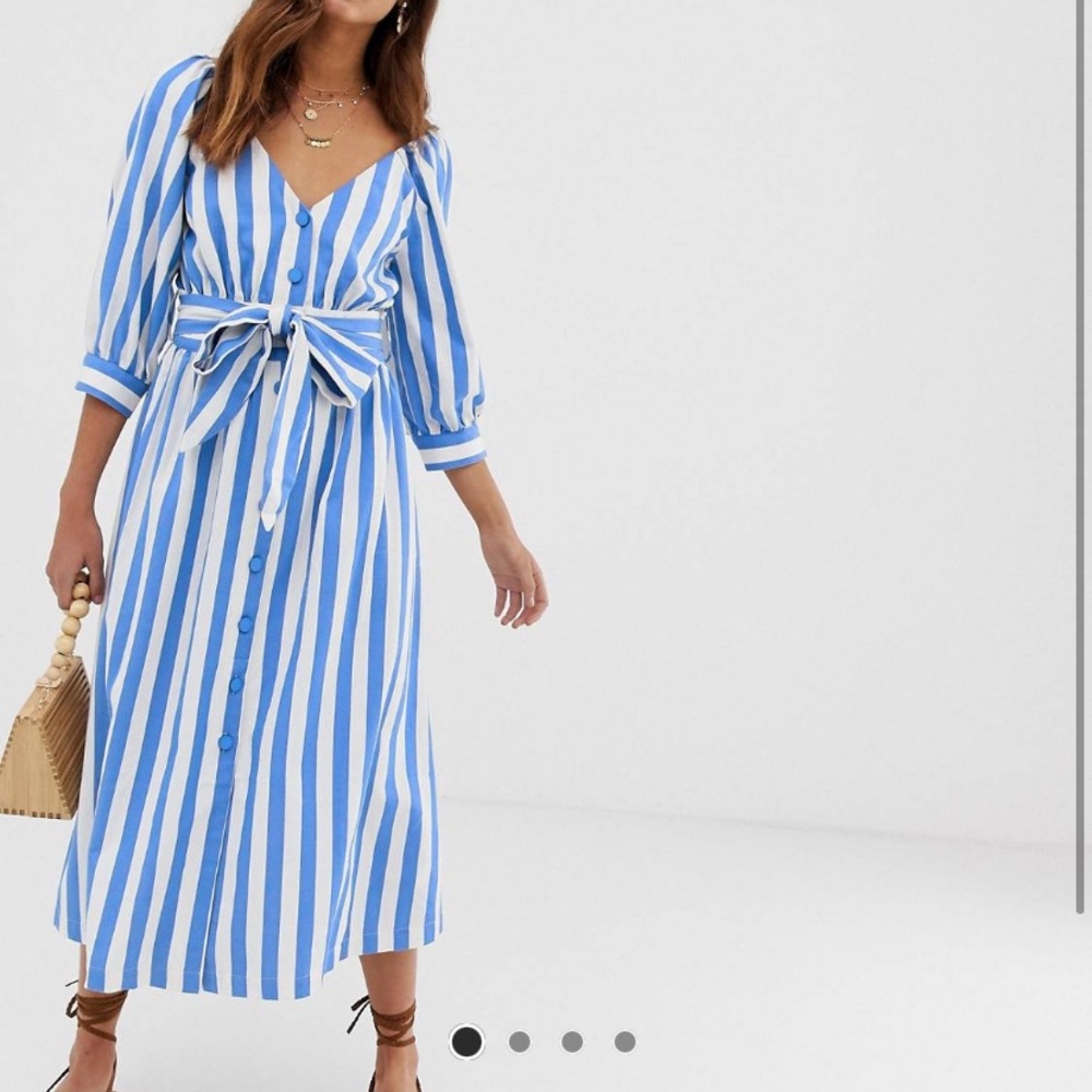 Moon River waist tie button up midi dress
